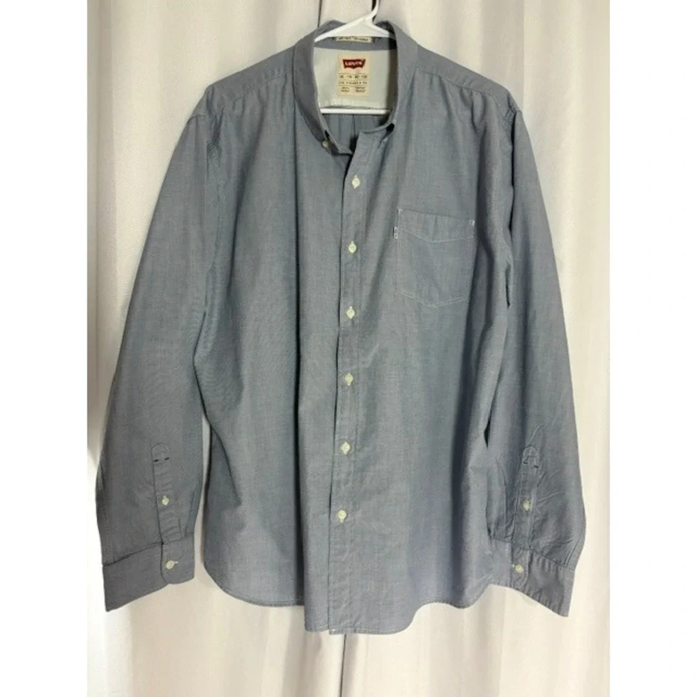 Levis Mens XXL Blue Long Sleeve Button Down Shirt Cotton Blend Casual Top MC0048